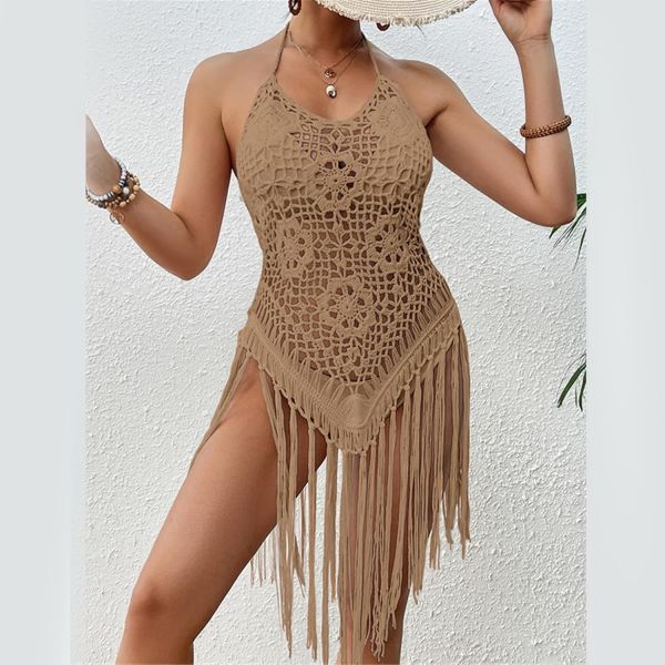 Women Bikinis Cover Up Crochet Swimsuit Cover Up Hollow Out Bathing Suit Cover Up Swimwear Tassels Dress Beach Cover Up for Women Crochet Bikini Cover Ups Beach Pool Swimwear Crochet Dress