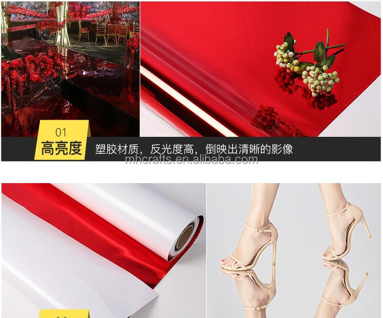 Wholesale Silver Gold Art Deco Plastic Acrylic Mirror Sheet 0.12mm Thick Unbreakable Flexible 100m Roll Wedding Stage Decoration