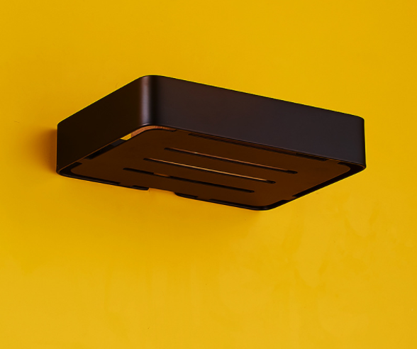 Kitchen Wall Mounted  Bathroom Soap Holder  Black Adhesive No Drilling