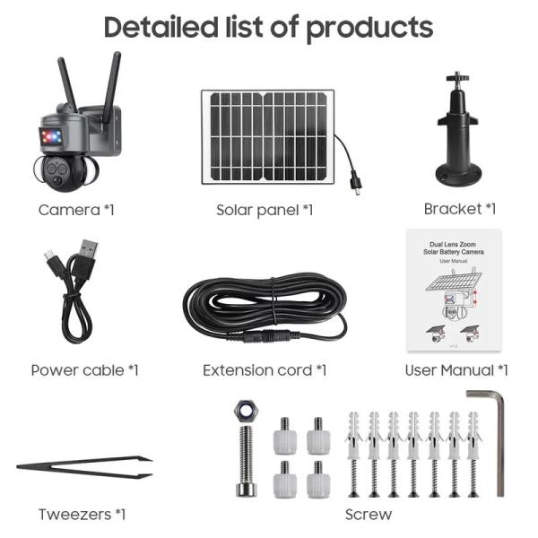 PTZ 12X Zoom Smart Floodlight Solar Wifi Camera Red Blue Warning