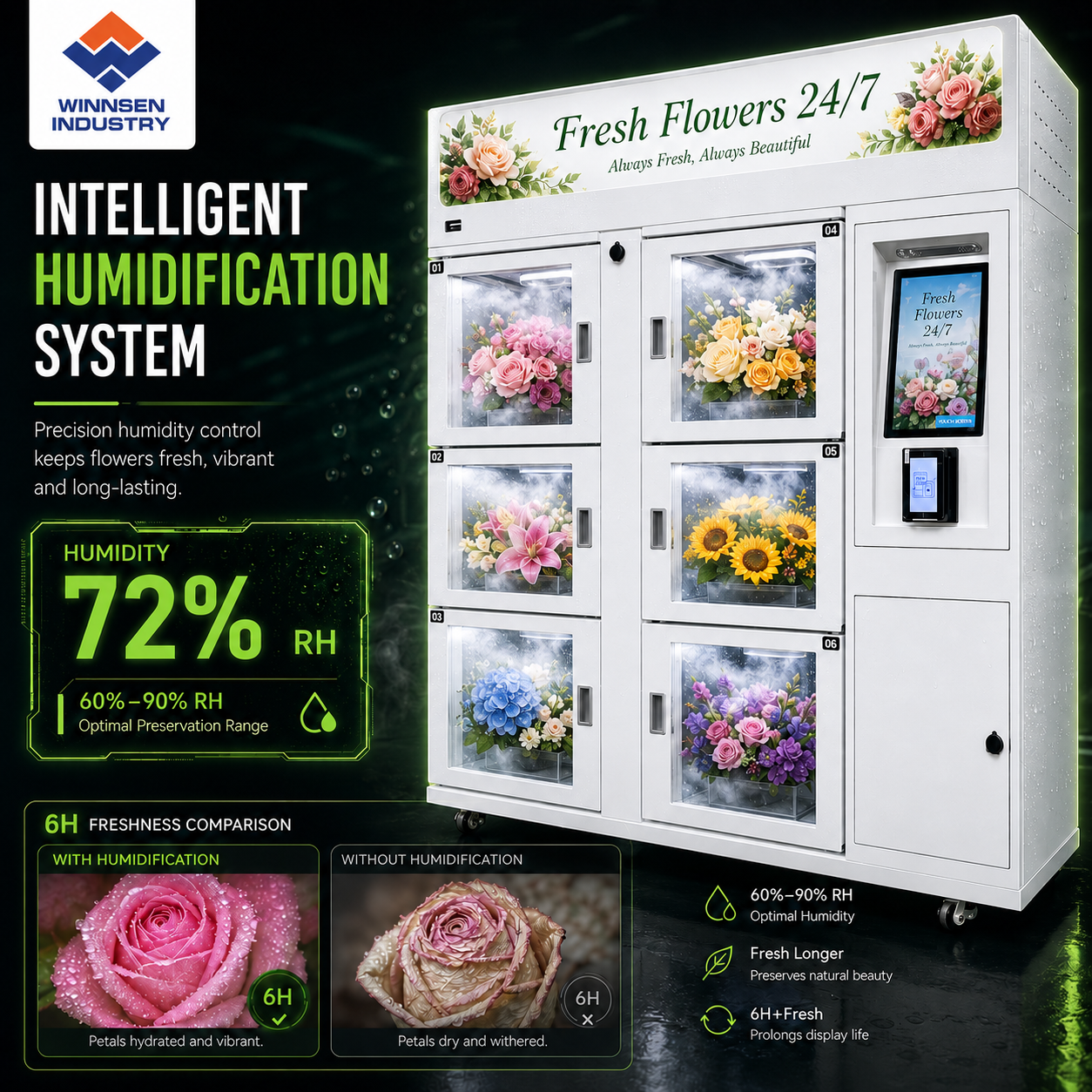 Refrigerated Touch Screen 24H Fresh Flower Vending Machine for Bouquets