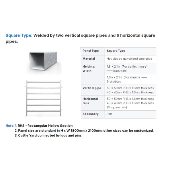 Heavy Duty Galvanized Stainless 1.8mx2.1m Cattle Yard Panel for Ranch