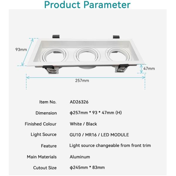 Aluminum Square Spotlight Anti-Glare 90° Rotation 20° Tilt For Commercial Lighting