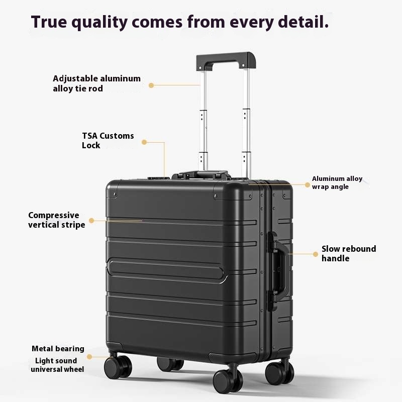 Unisex 18-Inch All Aluminum Alloy Trolley Case Spinner Caster Wheel TSA Lock Waterproof Small Business Boarding Suitcase for