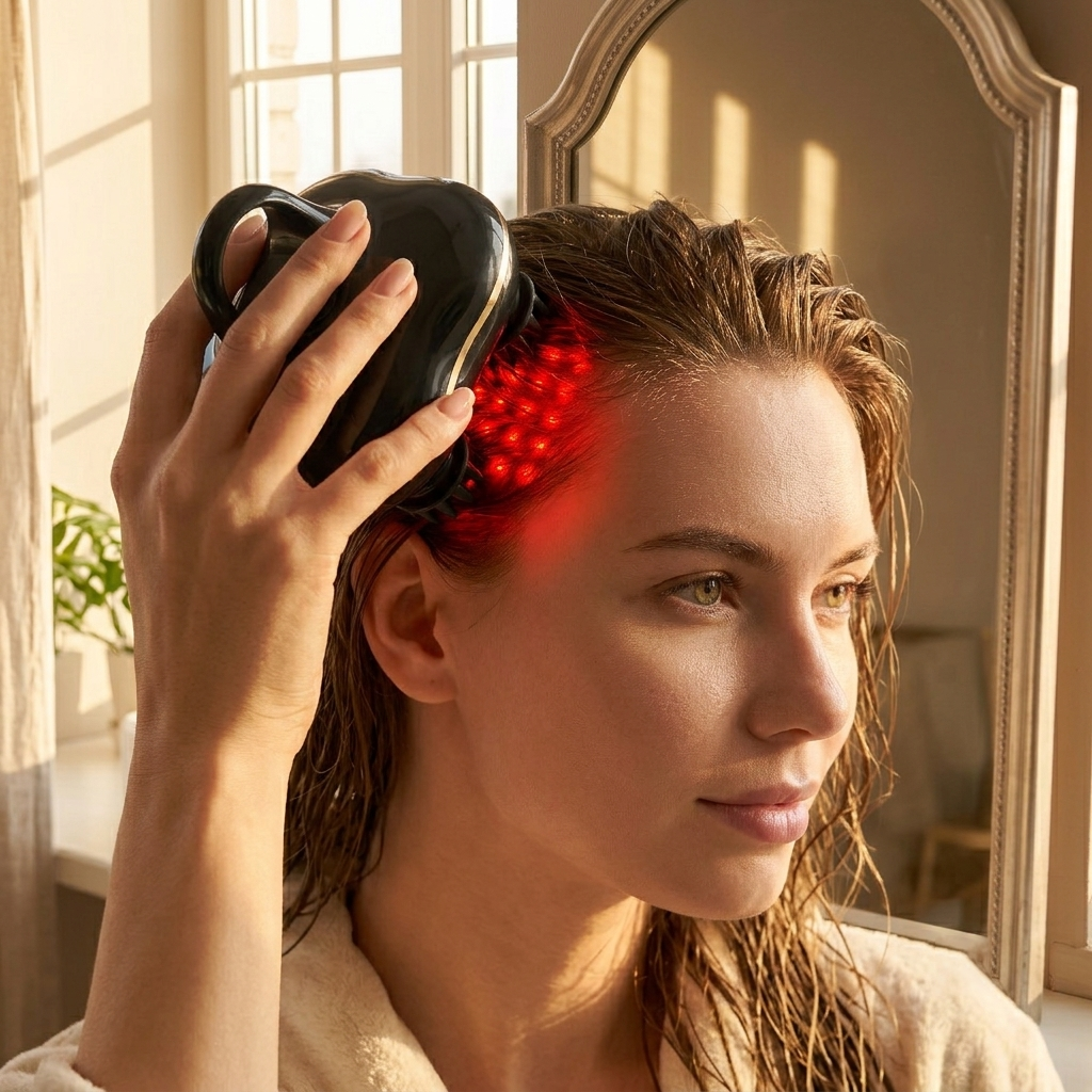 Waterproof EMS Head Massager with 635nm Red Light Therapy, Portable Electric Scalp Massager for Hair Growth & Stress Relief