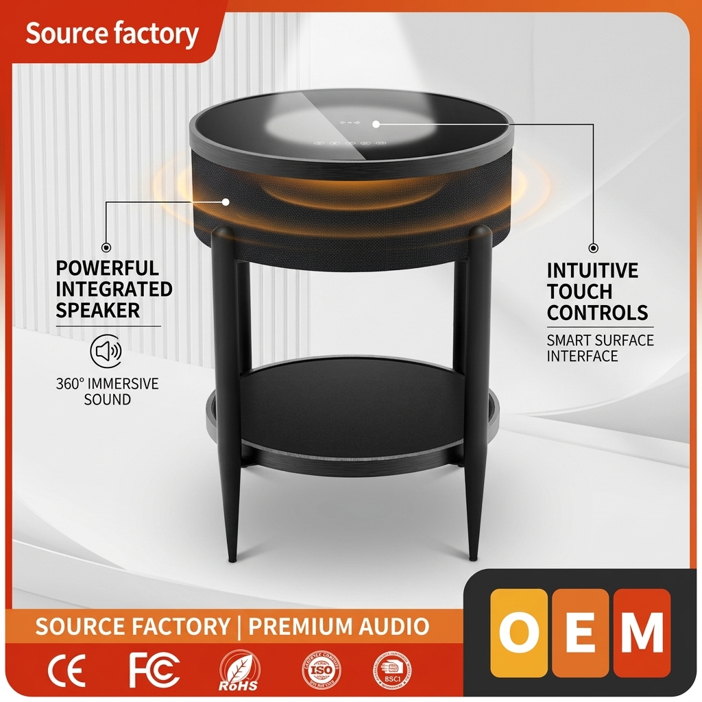 Bluetooth Speaker Table ATC639 65W RMS Charging LED Bedside Wireless Charging Nightstand