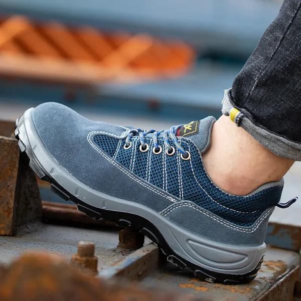 Comfort Genuine Leather Safety Shoes , Blue Sports Work Shoes For Men'S Working