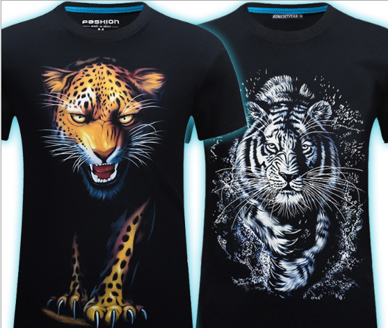 Summer Men's 3D Personality T-shirt Short Sleeve Stereo Wolf Head Pattern Big Size Gain/ Garment