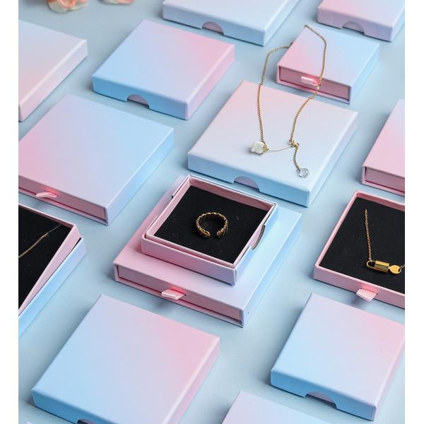 Pearlescent Pink Blue Jewelry Gift Box Lid Type Storage For Rings Earrings Necklaces
