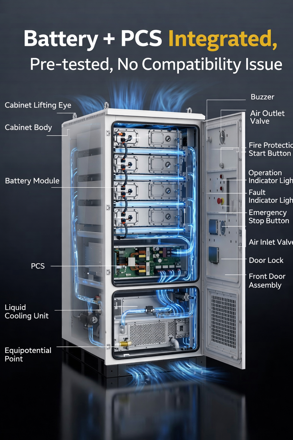 Liquid-cooled Lithium-ion Battery Industrial & Commercial Energy Storage System 125kW 261kWh BESS Hithium 314Ah