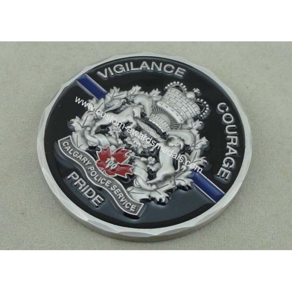 Brass Stamped Personalized Coins , Diamond Cut Police Coin With Antique Silver