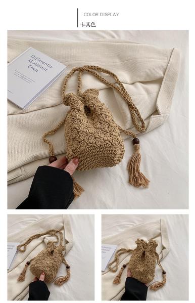 Hot Sale Women Hollow Out Crochet Knit Summer Handbags Straw Woven Portable Raffia Beach Holiday Tote Bag Raffia Paper Rope Crochet Straw Bag for Seaside Vacation Trips Shopping and Shopping