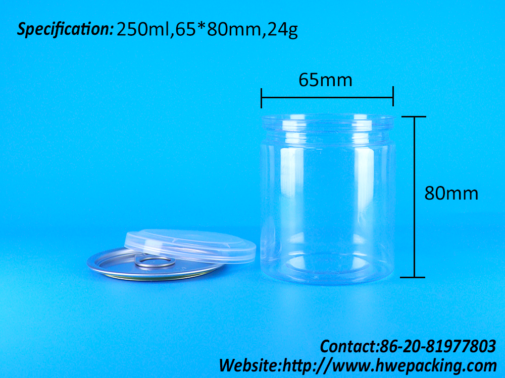 Leak Proof Easy Open Lid Clear Round Snack Candy PET Plastic Cans Food Packing