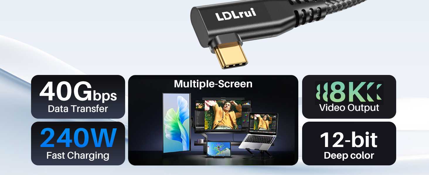 Fast Charging 90 Degree Type C Cable 8K Video Display 40gbps Cable VR Headset Compatible With Thunderbolt 4 3