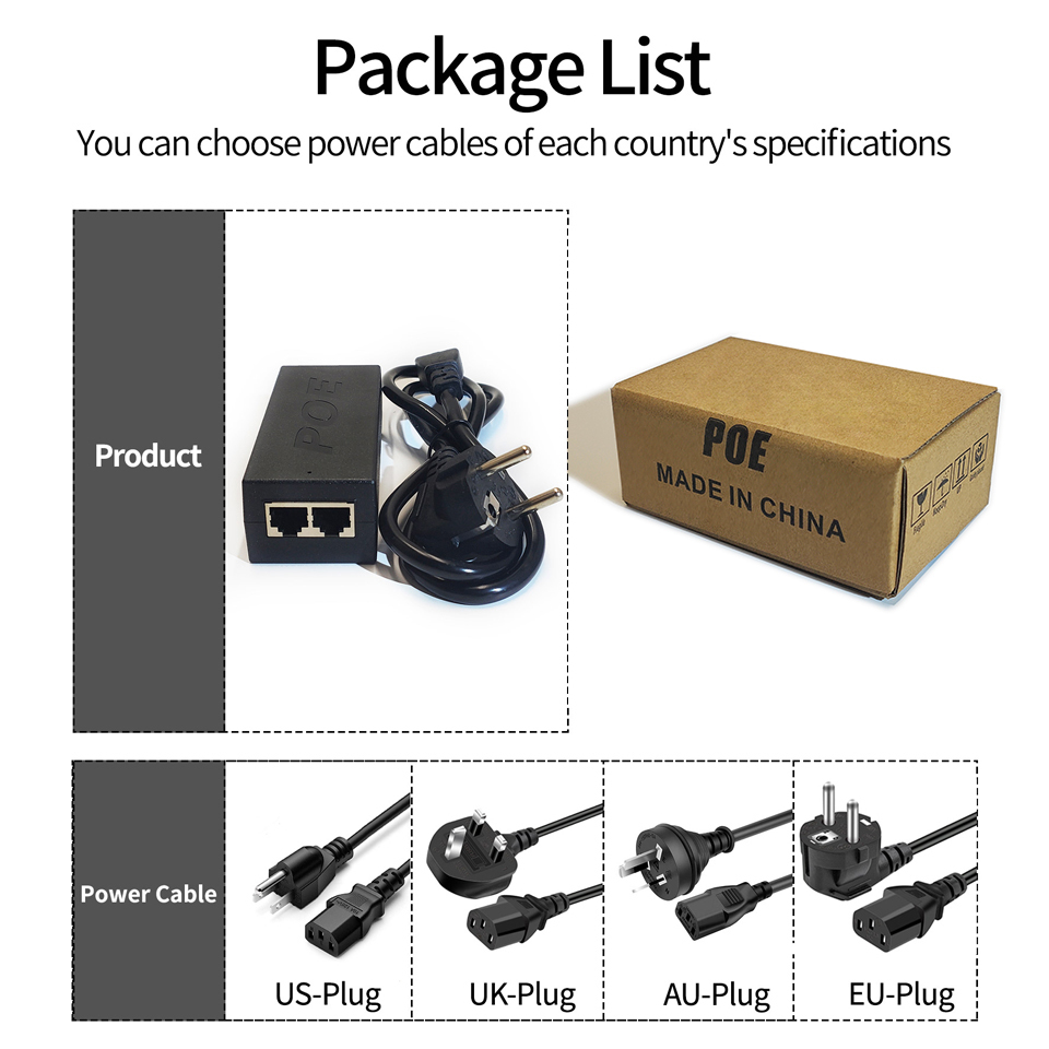 Gigabit 30W PoE Injector IEEE 802.3af/at Power over Ethernet Adapter 1 PoE Port + 1 Gigabit RJ45 LAN Port TBC-PG5102