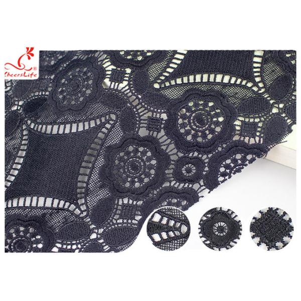47 Inch Black Embroidered Lace Fabric For Dressmaking / Floral Embroidered Trim