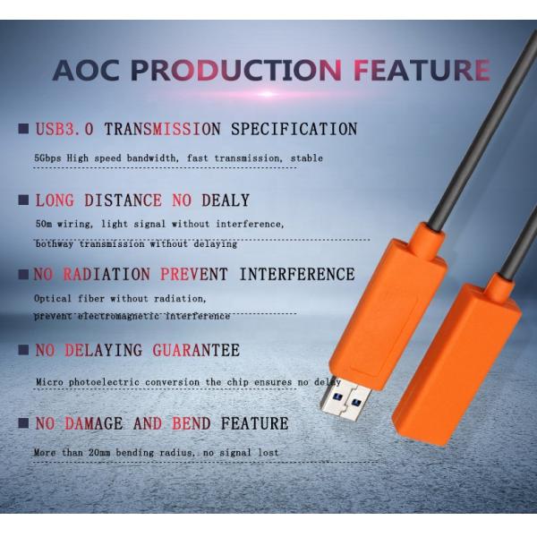 High Speed 5G Usb 3.0 Active Optical Cable Pvc Jacket Up To 50M Extension Cable