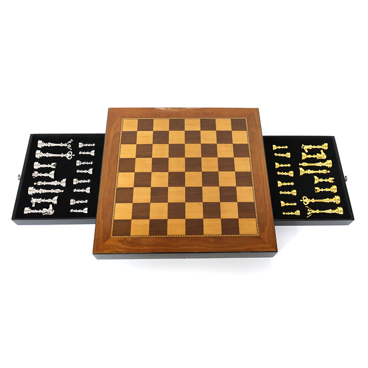Modern Style Wooden & Zinc-Alloy Chess Set with Customized Logo Chessboard for Chess Game