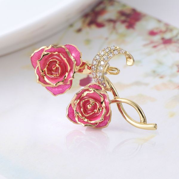 24k Gilded Rose Factory Wholesale Adorable Girls Rose Shaped Brooch Unique Gold Dipped Rose