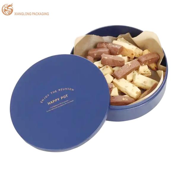 Eco-friendly Gifting Branded Collections Round Luxury Chocolate Gift Box Pacotes de papel reciclável Design elegante Logotipo de papel alumínio Adequado para Trufas Doces