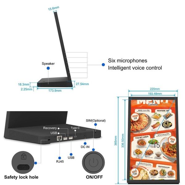 8-inch HD Display Digital Menu Board with Touch Ordering and Video Menu Playback for Restaurants