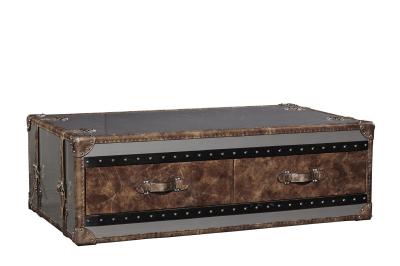 Stainless Steel Side Coffee Table 1.3M Length 4 Drawers Top Genuine Leather Handle