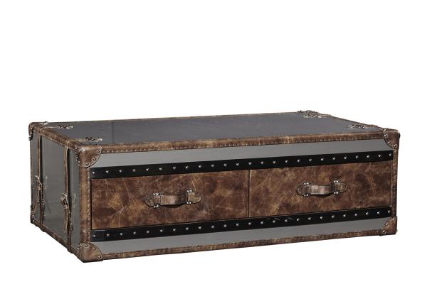 Stainless Steel Side Coffee Table 1.3M Length 4 Drawers Top Genuine Leather Handle