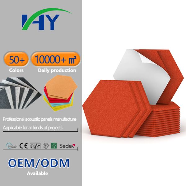 Red PET Hexagon Soundproof Panels Sound Absorption Acoustic Panels For Studio Renovation