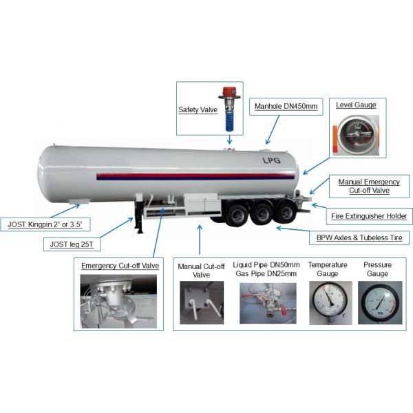 58CBM 50 Tons Aluminum Semi Trailer Trucks Stainless Steel For Lpg Transport