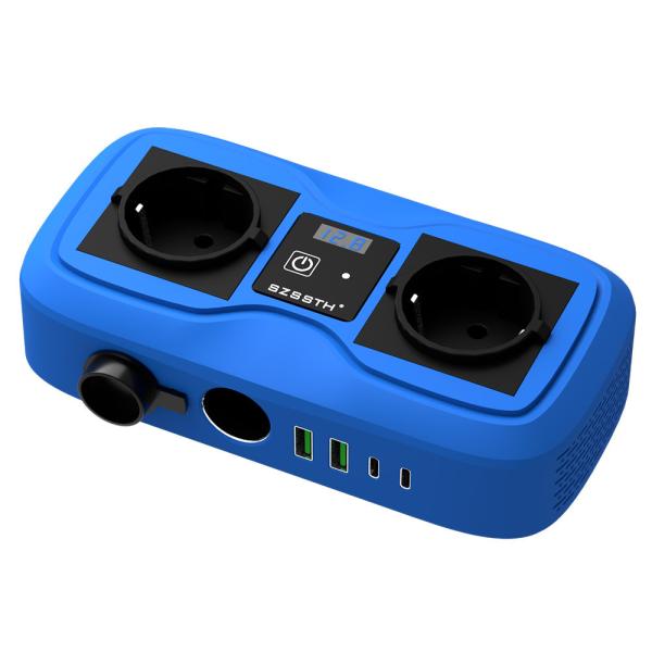 200W Car Power Inverter with LCD Display & Dual Cigarette Lighter Plugs, 2 USB Ports and AC Outlet, 12V to 220V Modified Sine Wave