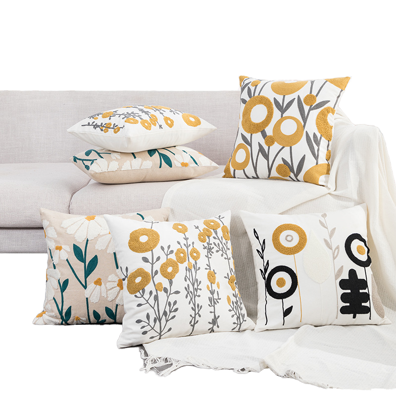 18 X 18Inch 3D Embroidery Throw Pillow Cover With Hidden Zipper For Sofa Bed