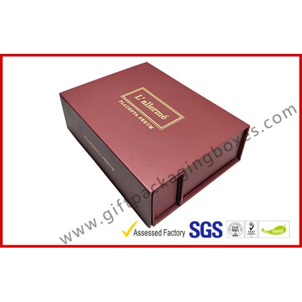 Creative red color magnet gift packaging box with gold foil , EVA foam with black velet