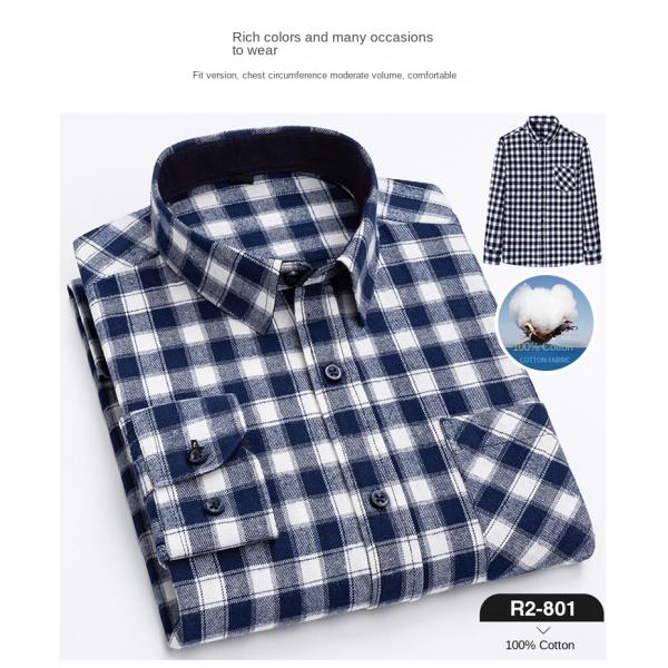 Plus Size Business Shirts in 100% Cotton with Brushed Plaid Collar and Long Sleeves