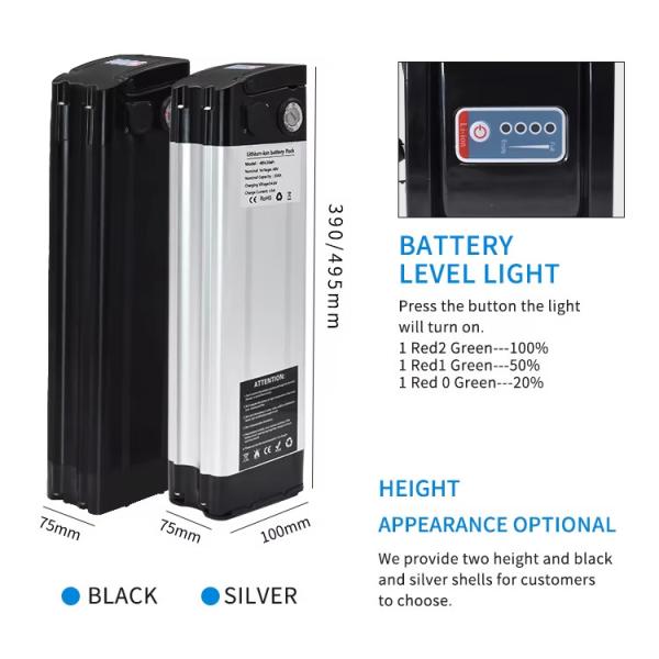 36V 24 Volt 10Ah 10.4Ah Electric Bicycle Battery Pack Lithium Ion Silver Fish