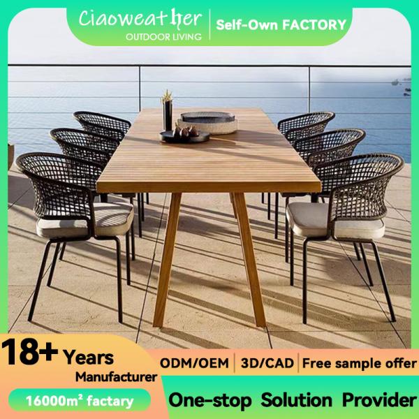 Waterproof Upholstery Cushion Outdoor Dining Table and Chair Set with Faux Wicker Design