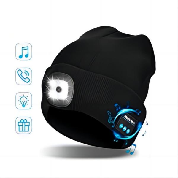 Слушая телефон музыки говорит шляпу наушников Bluetooth с освещением Headlamp