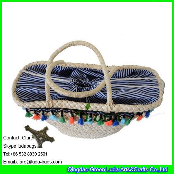 LDYP-009 high quality macrame decoration women summer cornhusk made natural straw beach bag