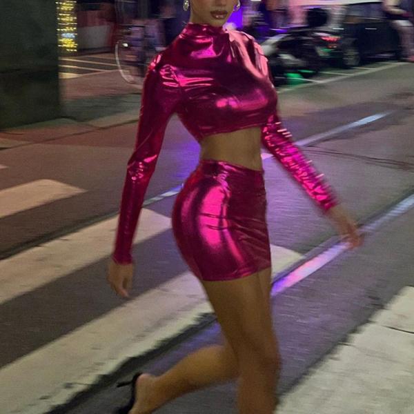 Vêtements féminins métalliques brillants sexy vestimentaires de soirée