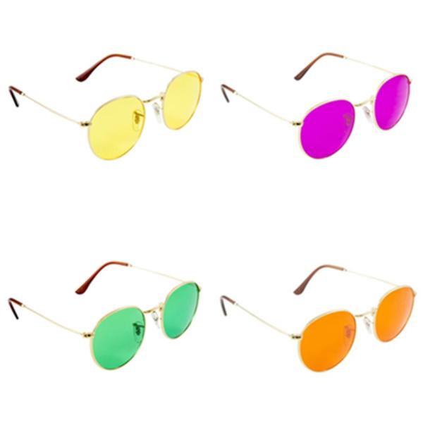 Colored Lens Color Therapy Glasses Chakra Mood Light Therapy Chromotherapy Glasses Round Super Retro Sun Glasses