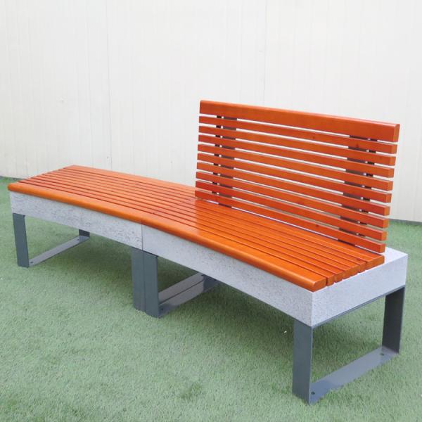 Banc en bois de pierre de jardin réglé avec la vente en gros du bois de banc de jardin en pierre en gros de banc en bois en métal de jambe de pierre de dossier