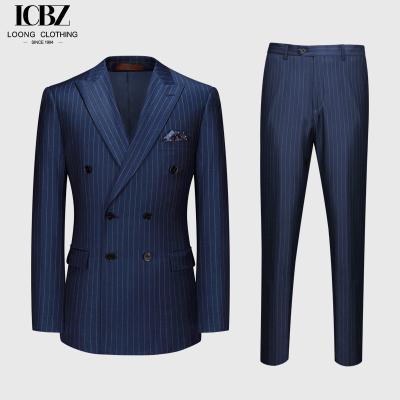 Traje masculino de 2 peças Vertical Pistola com listras Lapel Duplo peito 6 botões Traje formal