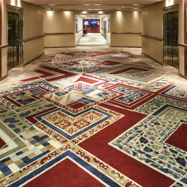 Customized Color Puzzle Pattern Axminster Hotel Flooring Carpeting in Yellow and Red
