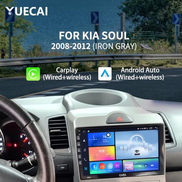 Yuecai 9inch Iron GrayTouch Screen Display Ips/Qled/2k Car Dvd Player Gps Navigation System Head Unit for KIA SOUL 2008-2012 with Carplay/Auto and DSP
