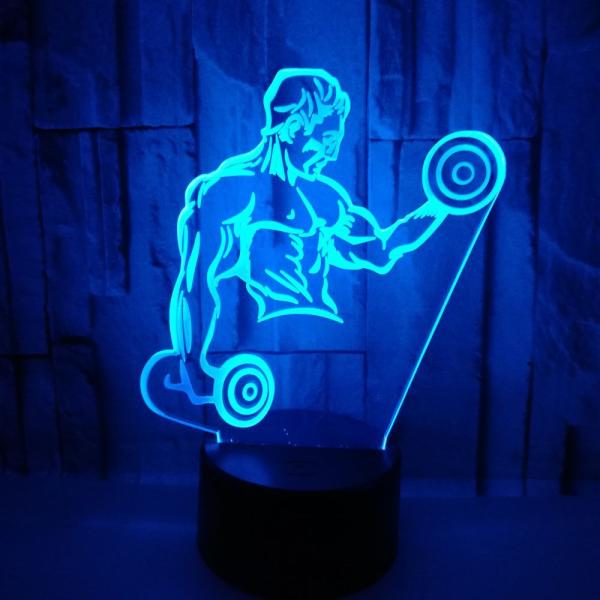 Hot sale muscle man 3D LED night light for kids boys Dumbbell fitness control LED visual light Gift 3D table lamp