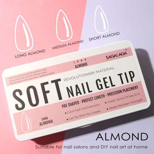 Full Cover Almond Shaped Artificial Soft Gel Nail Extension Tips 500pc Empty Nail Tips Box Nature Press on Nails French Tip
