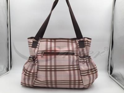 Pink PU Grid Pattern Tote Diaper Bags With Shoulder OEM / ODM Acceptable