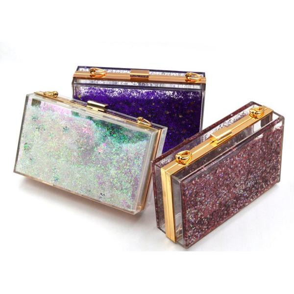 Elegant Purple Transparent Box Clutch Bag , Women Clear Acrylic Handbags