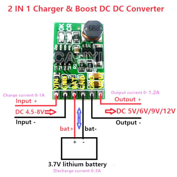 3.7V 4.2V Charger & 5V 6V 9V 12V Discharger Board DC DC Converter Boost Module