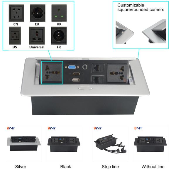 Multi-Functional Power Socket for Office Desk Zinc Alloy Hidden Pop-Up Table Outlet EU Plug Compatible US/AU