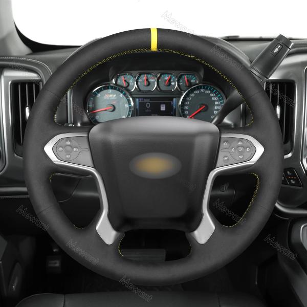 Hand Stitching Black Suede Steering Wheel Cover for Chevrolet Silverado 1500 LD Suburban Tahoe 2014-2018